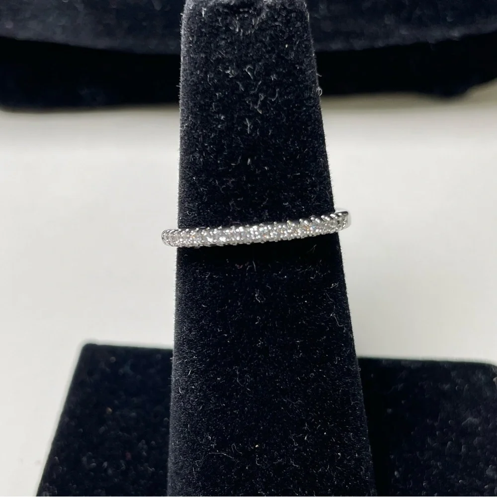 Elegant Silver Tone Band Ring with small Cubic Zirconia